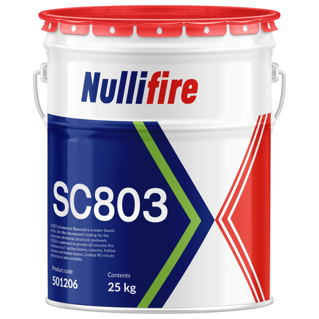Nullifire SC803, intumescent basecoat, brandwerende coating, staalconstructie, brandbescherming staal, watergedragen coating, passieve brandbeveiliging, staal brandwerend maken, SC803 coating, brandwering binnen, intumescerende verf